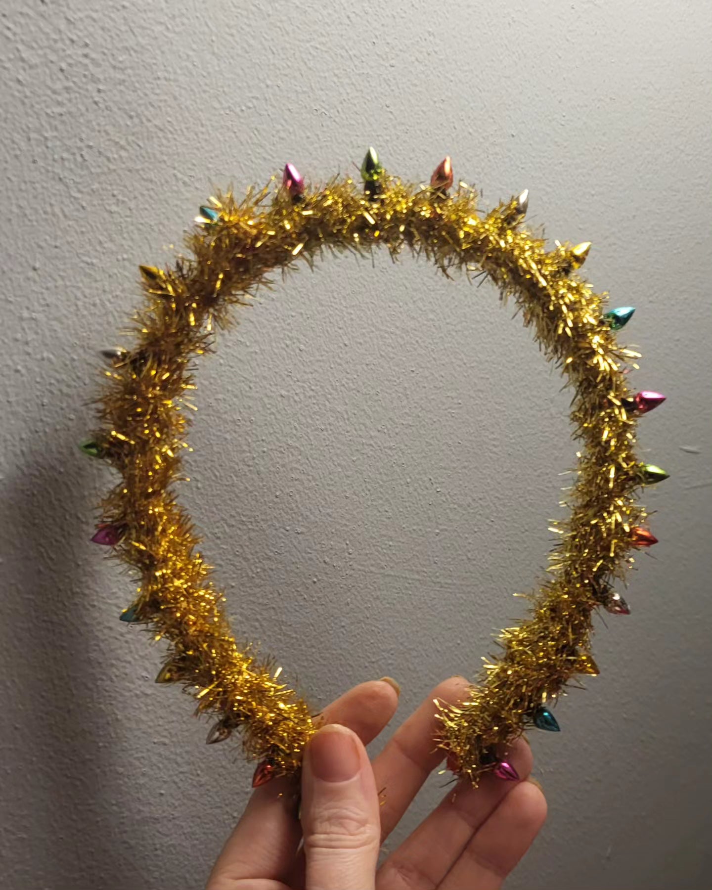 Christmas tinsel hairbands with fake string lights