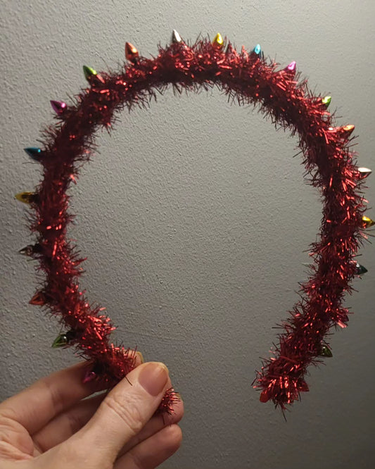 Christmas tinsel hairbands with fake string lights