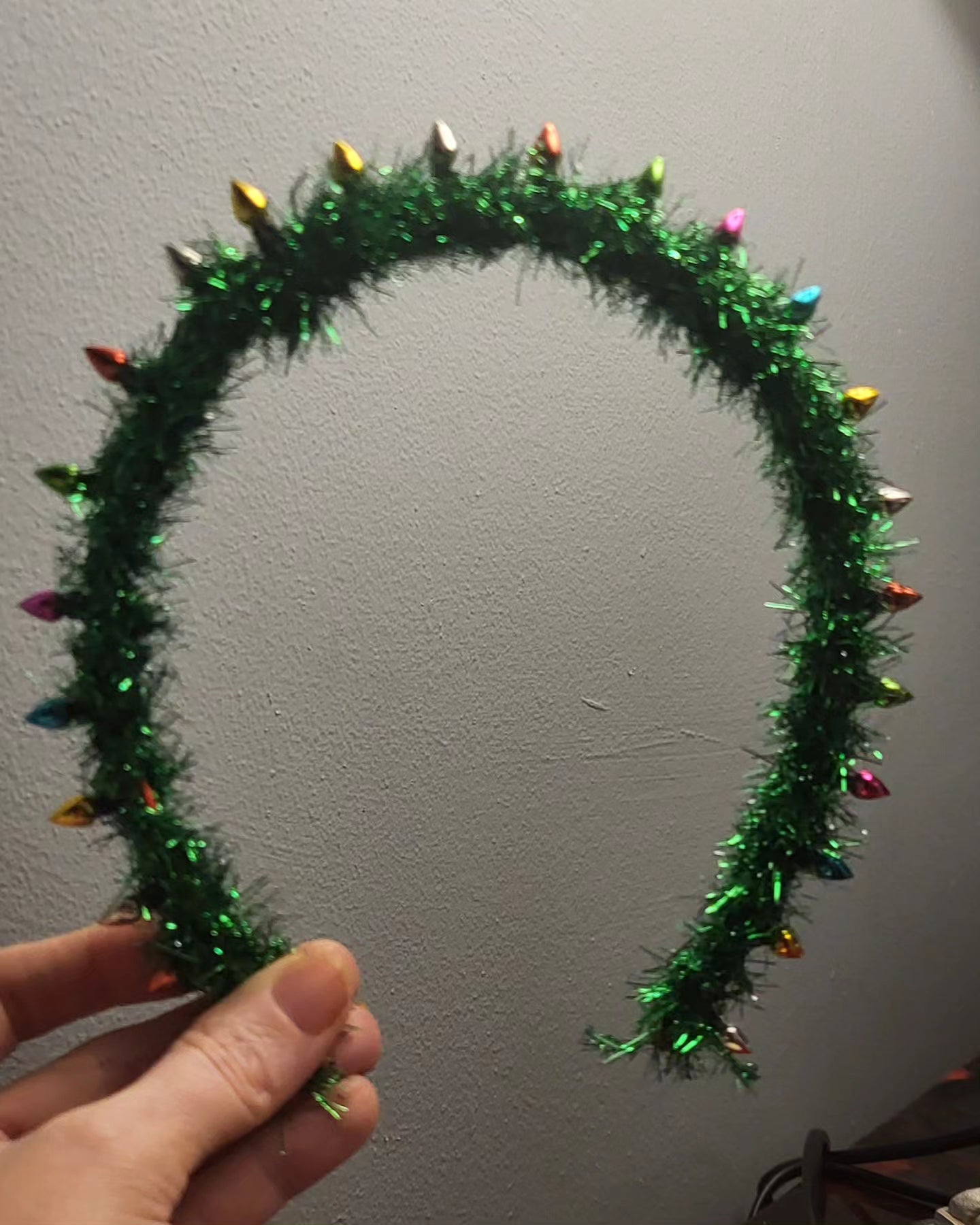 Christmas tinsel hairbands with fake string lights