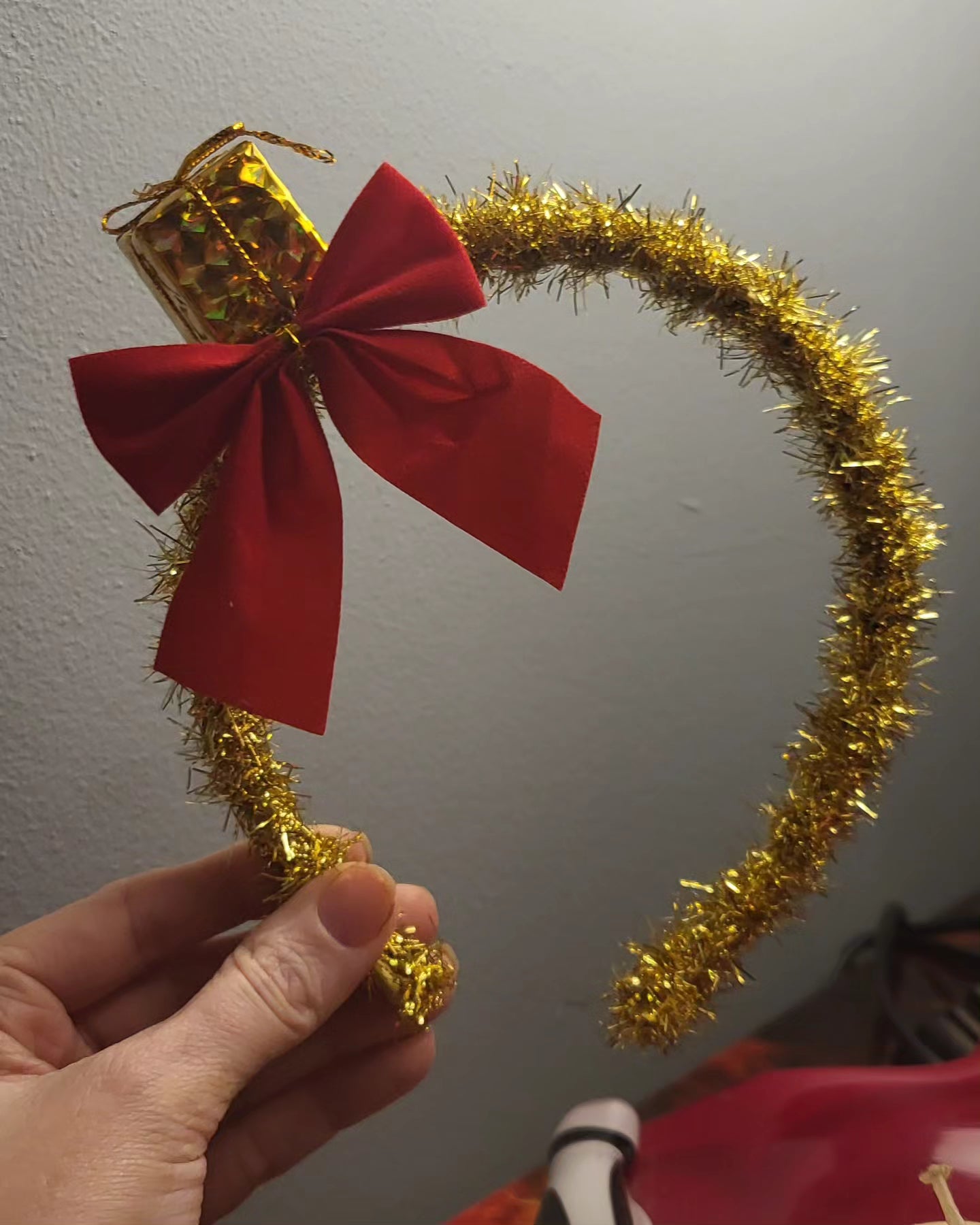 Christmas tinsel present hairbands with ribbon