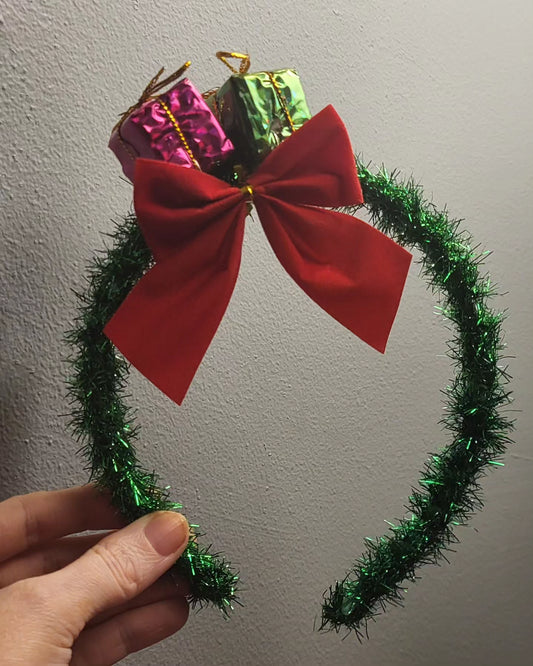 Christmas tinsel present hairbands with ribbon